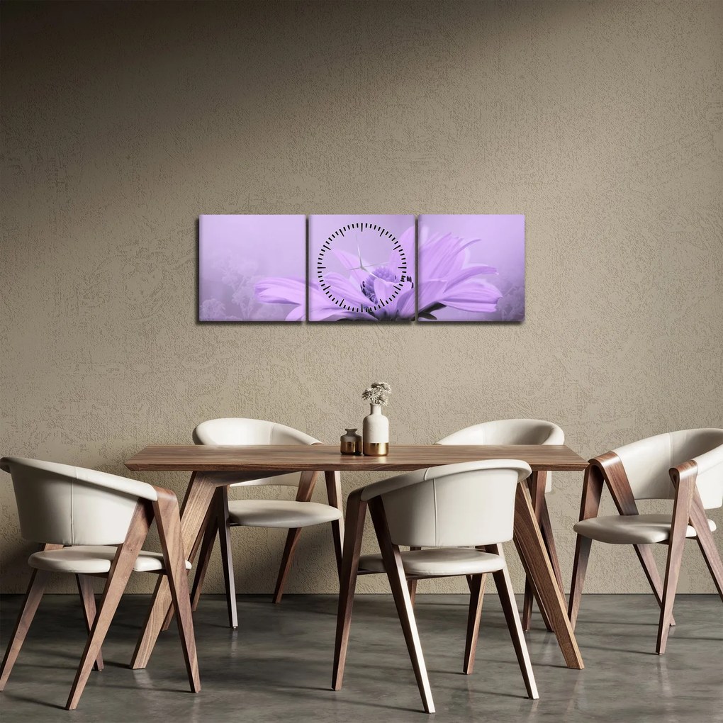 Obraz - Fialový kvet (s hodinami) (90x30 cm)