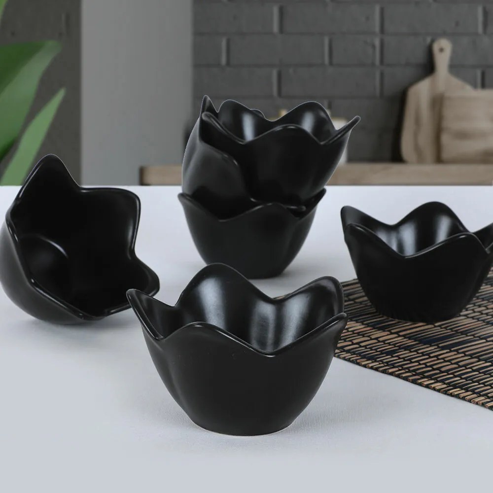 Sada 6 keramických misiek Lotus, 11,8 cm, čiernafarba