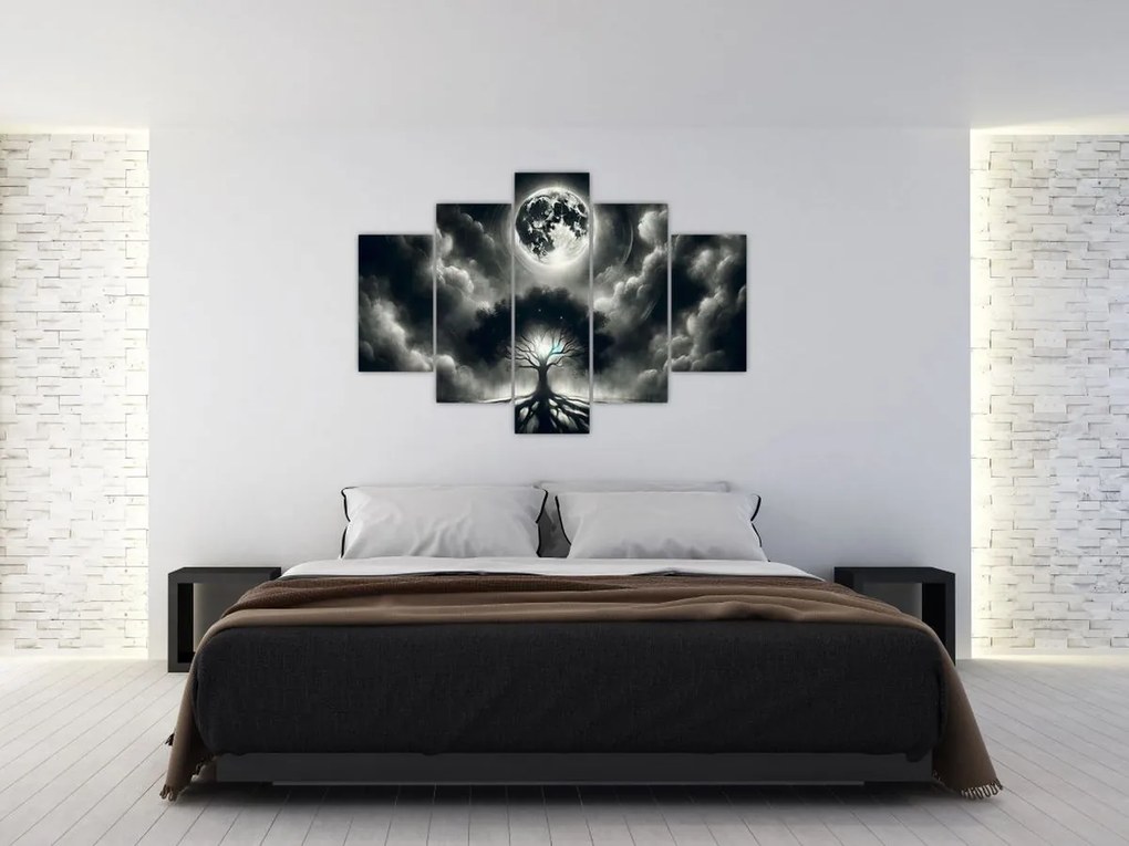 Obraz – Čiernobiely strom v splne (150x105 cm)