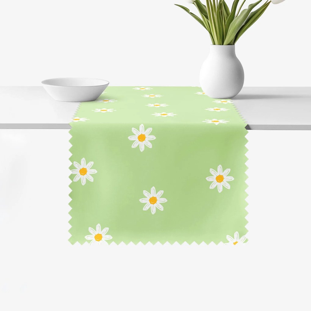 Goldea behúň na stôl teflónový - margarétky na zelenom 20x120 cm