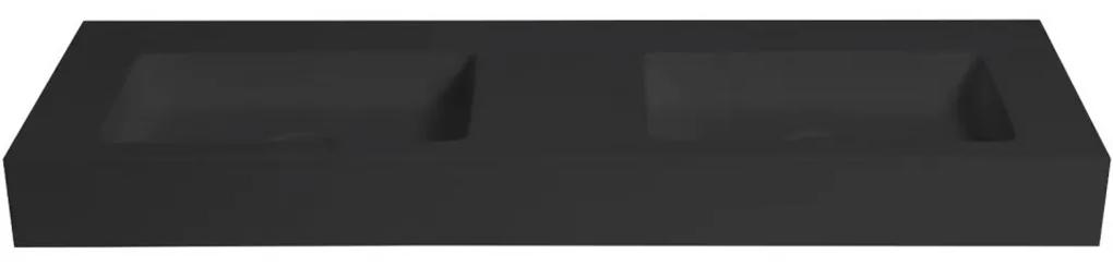 Cerano Dualia, nástenné dvojumývadlo z liateho mramoru 133x45 cm, čierna matná, CER-CER WA08-1