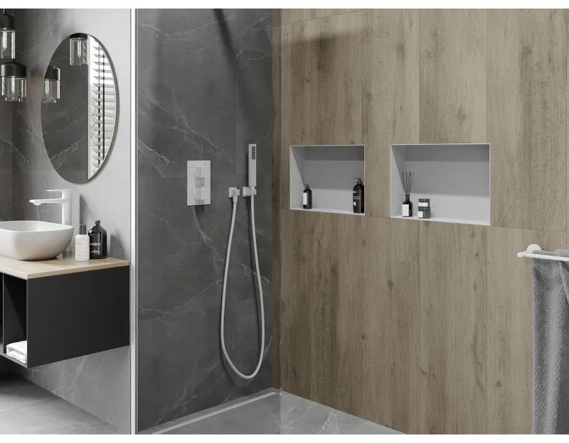 Mexen X-Wall-NR, polička na zapustenie pod obklad bez goliera 45 x 30 cm, biela, 1921453010