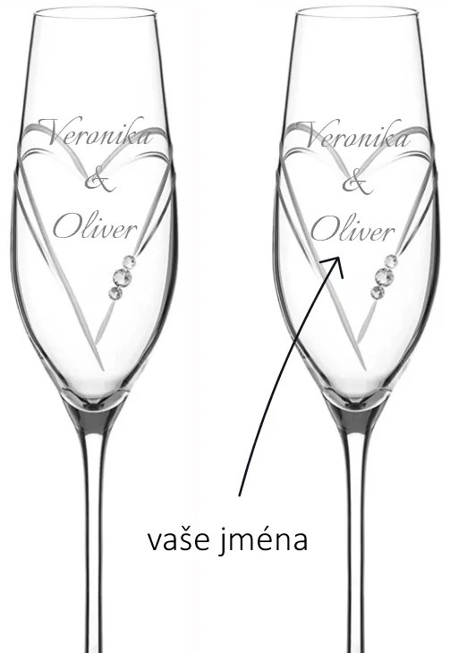 Dekorant Svadobné poháre na šampanské Aphrodite s krystaly Swarovski 2KS VARIANTA 1