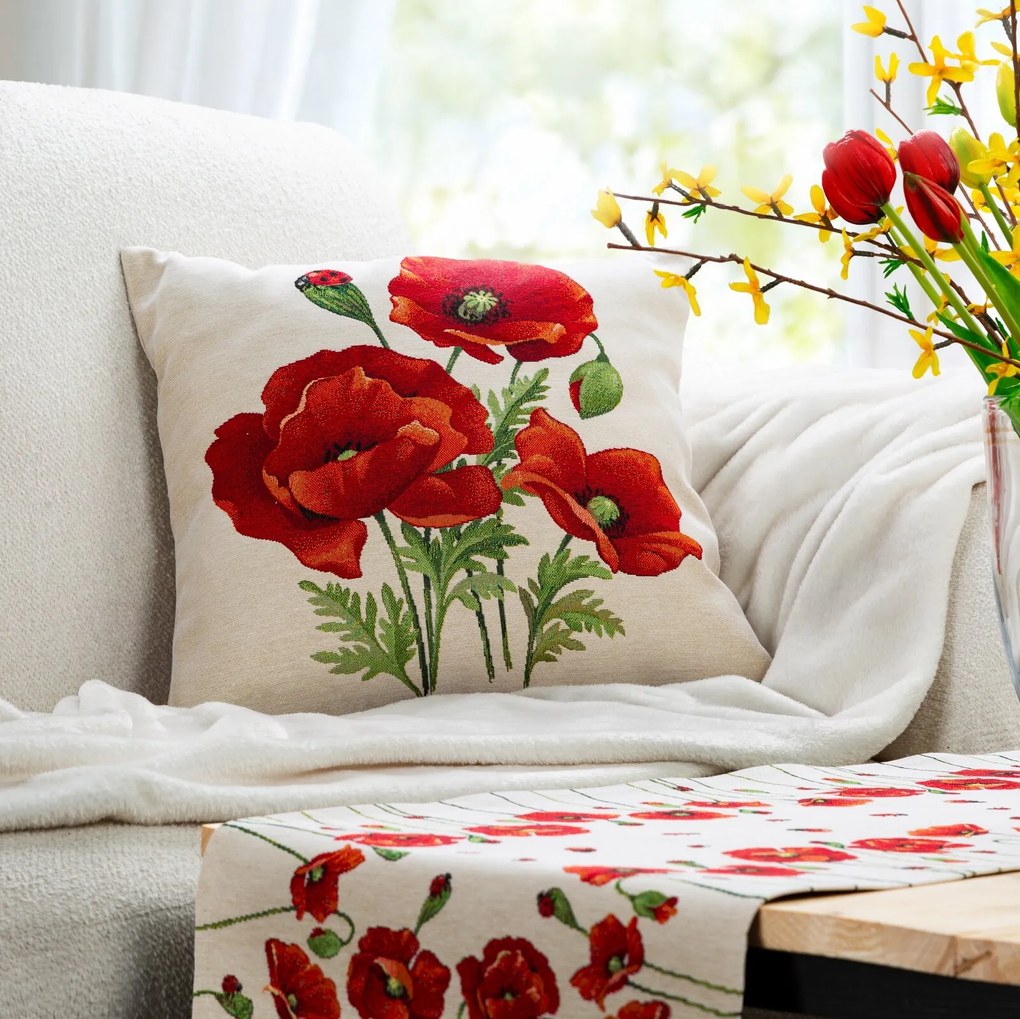 GOBELÍNOVÁ DEKORAČNÁ OBLIEČKA NA VANKÚŠ PAPAVER 45X45 CM KVETY