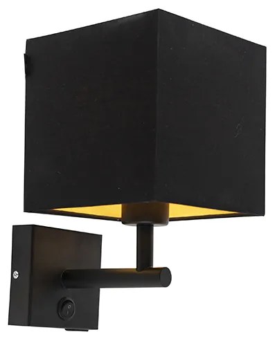 Nástenná lampa čierna s USB a štvorcovým čiernym tienidlom - Combi 1