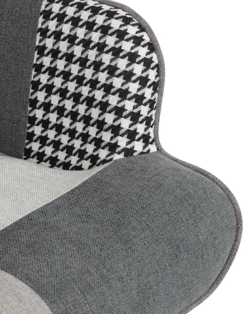 Relaxačné kreslo ušiak LISA + taburet — masív, látka, čiernobiely patchwork