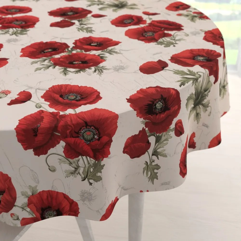 Biante Bavlnený okrúhly obrus Sandra SA-586 Vlčie maky na krémovom Ø 50 cm