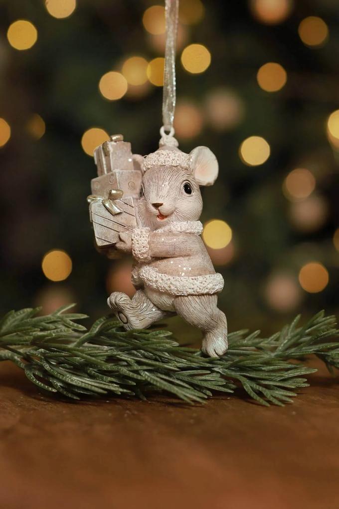 Sivá závesná vianočná ozdoba myška 7cm