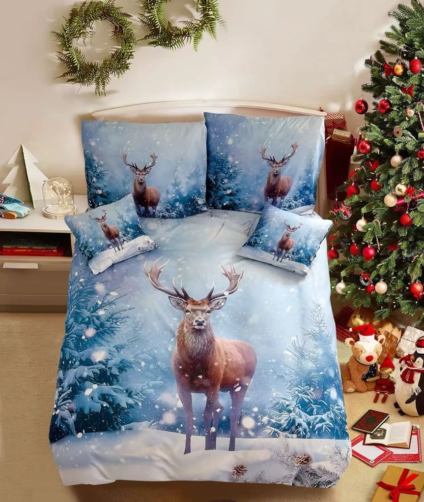 3D Bavlnené obliečky SNOWY DEER modré + obliečka na vankúšik 40x50 cm zdarma Rozmer obliečky: 70 x 90 cm | 140 x 200 cm