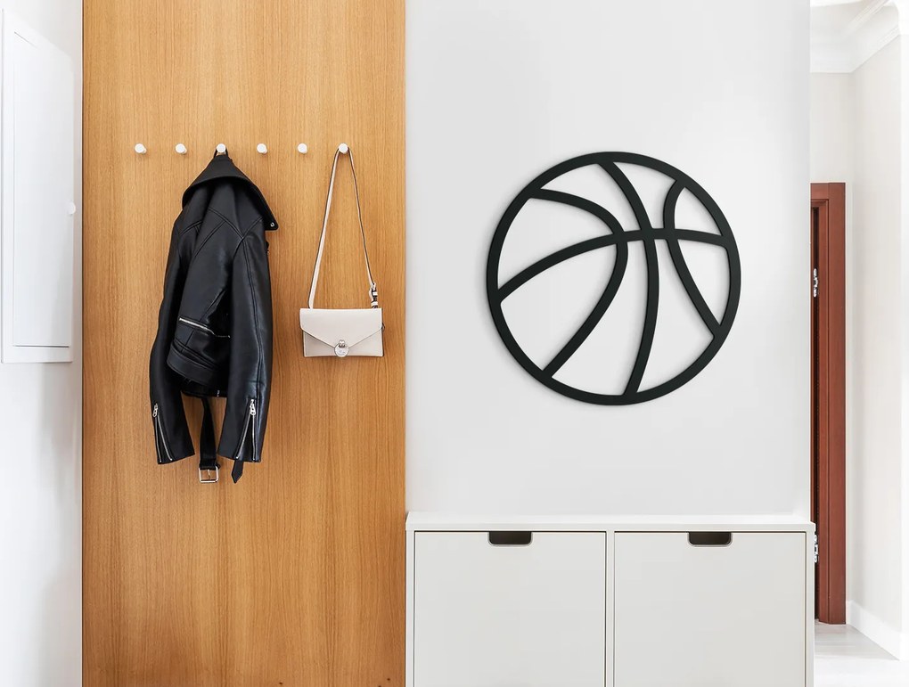 drevko Drevená nálepka Basketbalová lopta Rozmer obrazu: 32,5 x 32,5 cm, Farba dekorácie: Čierna