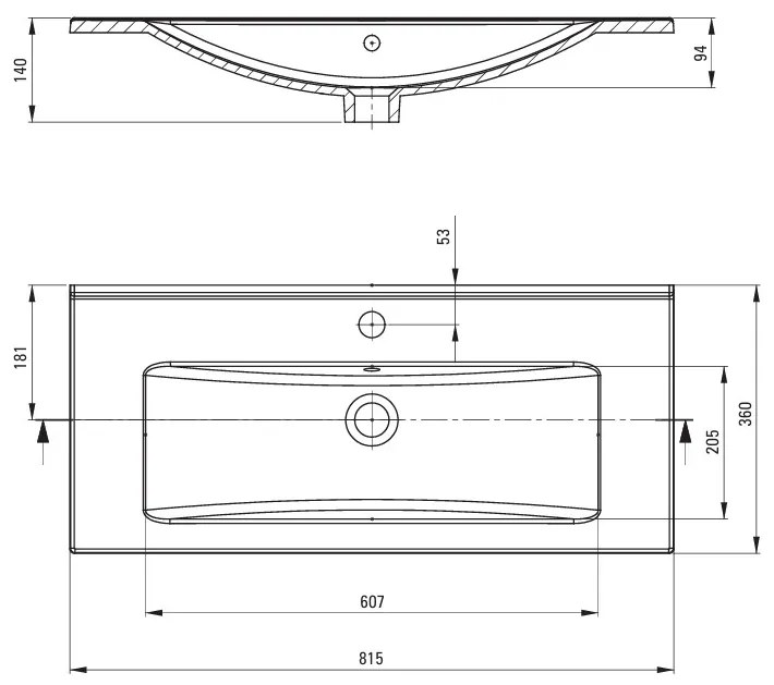 Deante Tubo, keramické umývadlo na zapustenie 815x360x140 mm, biela lesklá, DEA-CTU_638M