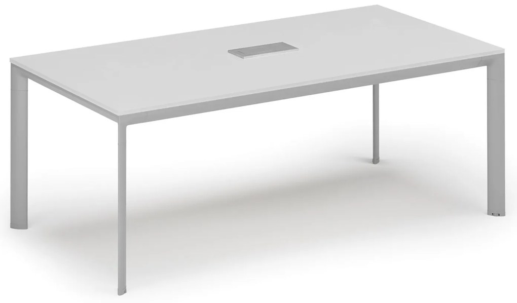Rokovací stôl PRIMO INVITATION, 200x100 cm, biela + stolná zásuvka TYP I, strieborná