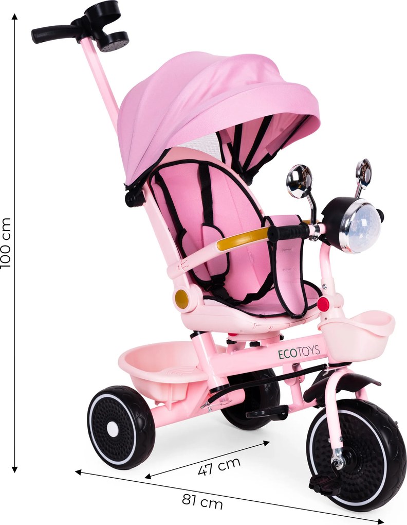 ECOTOYS detská trojkolka 3v1 s rodičovskou rúčkou, otočné sedadlo 360°, EVA kolesá