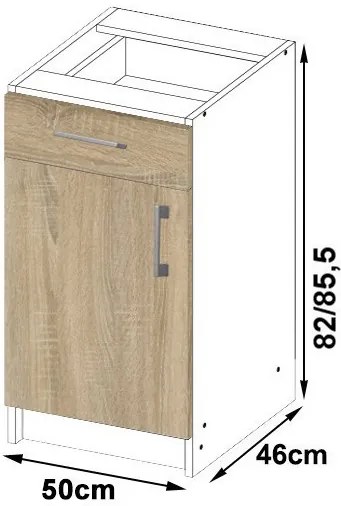 Spodná kuchynská skrinka s doskou LIMA S50 SZ1 biela / dub sonoma