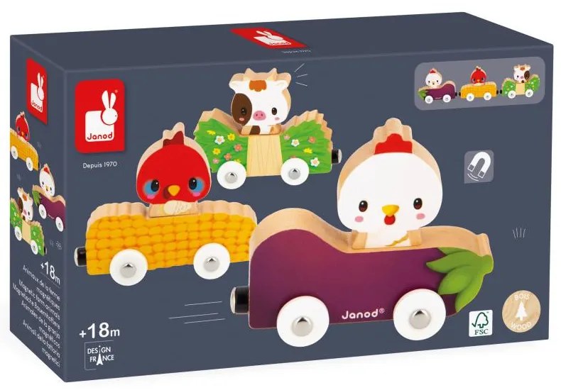 Drevený magnetický vláčik a zvieratká z farmy