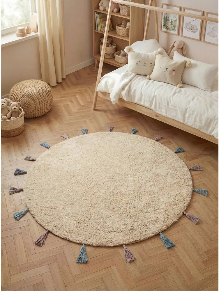 Krémovobiely prateľný/ručne tkaný bavlnený detský koberec ø160 cm Snuggle Sunna – Hanse Home