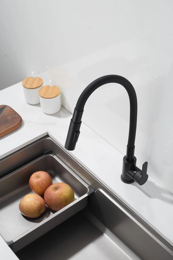 Gamma Flex 4000, stojanková drezová batéria s flexibilným ramenom, 2-funkčný výtok, čierna matná, GMA-BFX-4000BK