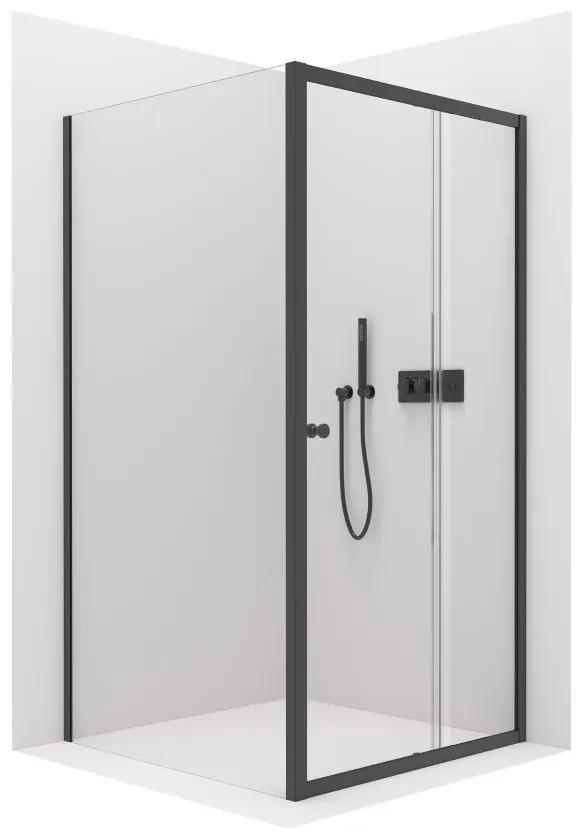 Cerano Varone, sprchovací kút s posuvnými dverami 140(dvere) x 70 (stena) x 195 cm, 6mm číre sklo, čierny profil, CER-CER-DY505B-14070