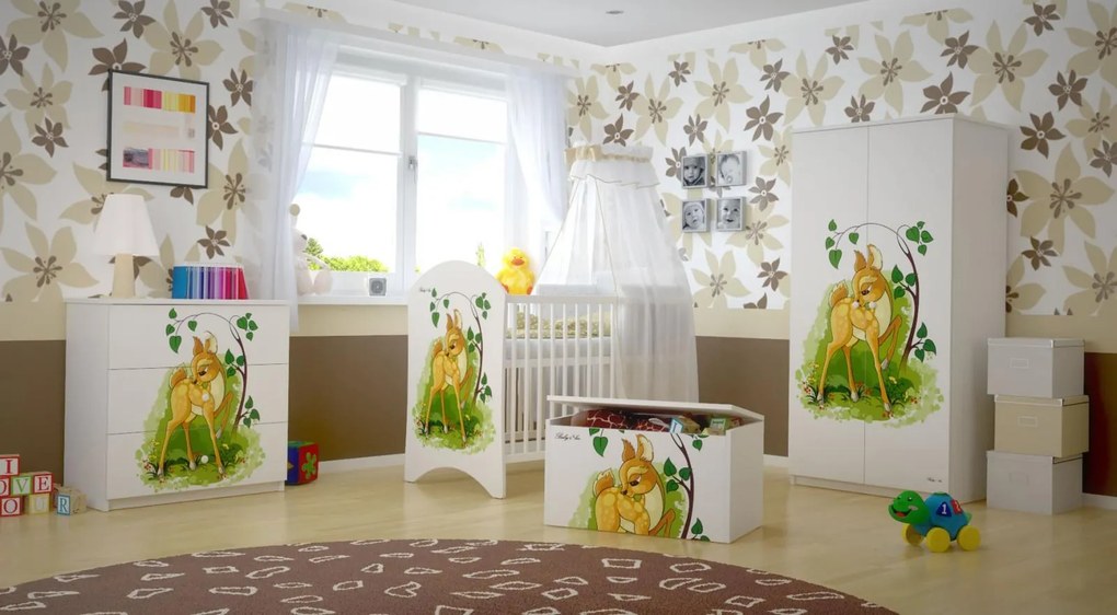 Detská postieľka BAMBI so šuplíkom 120x60 cm, biele priečky