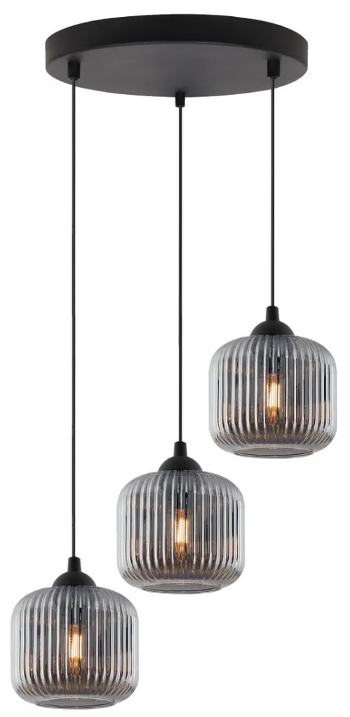 Závesné svietidlo Riffle, 3x grafitové sklenené tienidlo, o