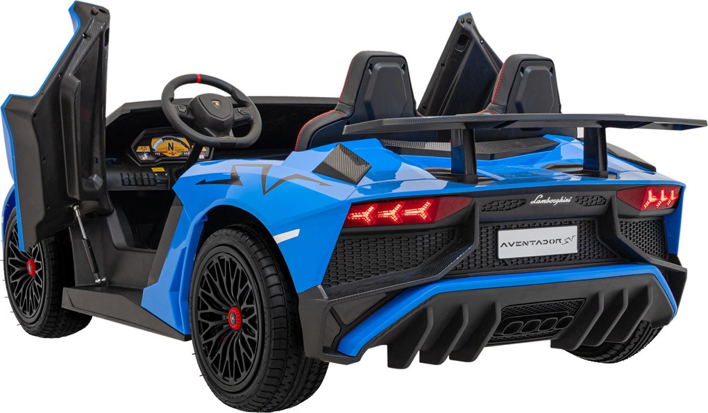 Ramiz Lamborghini Aventador SV na batérie pre 2 deti Modrá + Bezkartáčový motor + Nafukovacie kolesá + LED audio