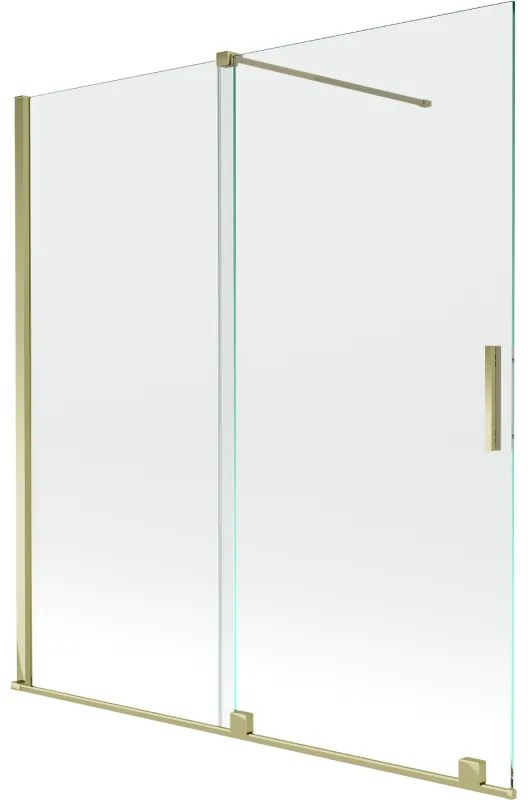Mexen Velar, 2-krídlová posuvná vaňová zástena 150 x 150 cm, 8mm číre sklo, zlatý lesklý profil, 896-150-000-01-50