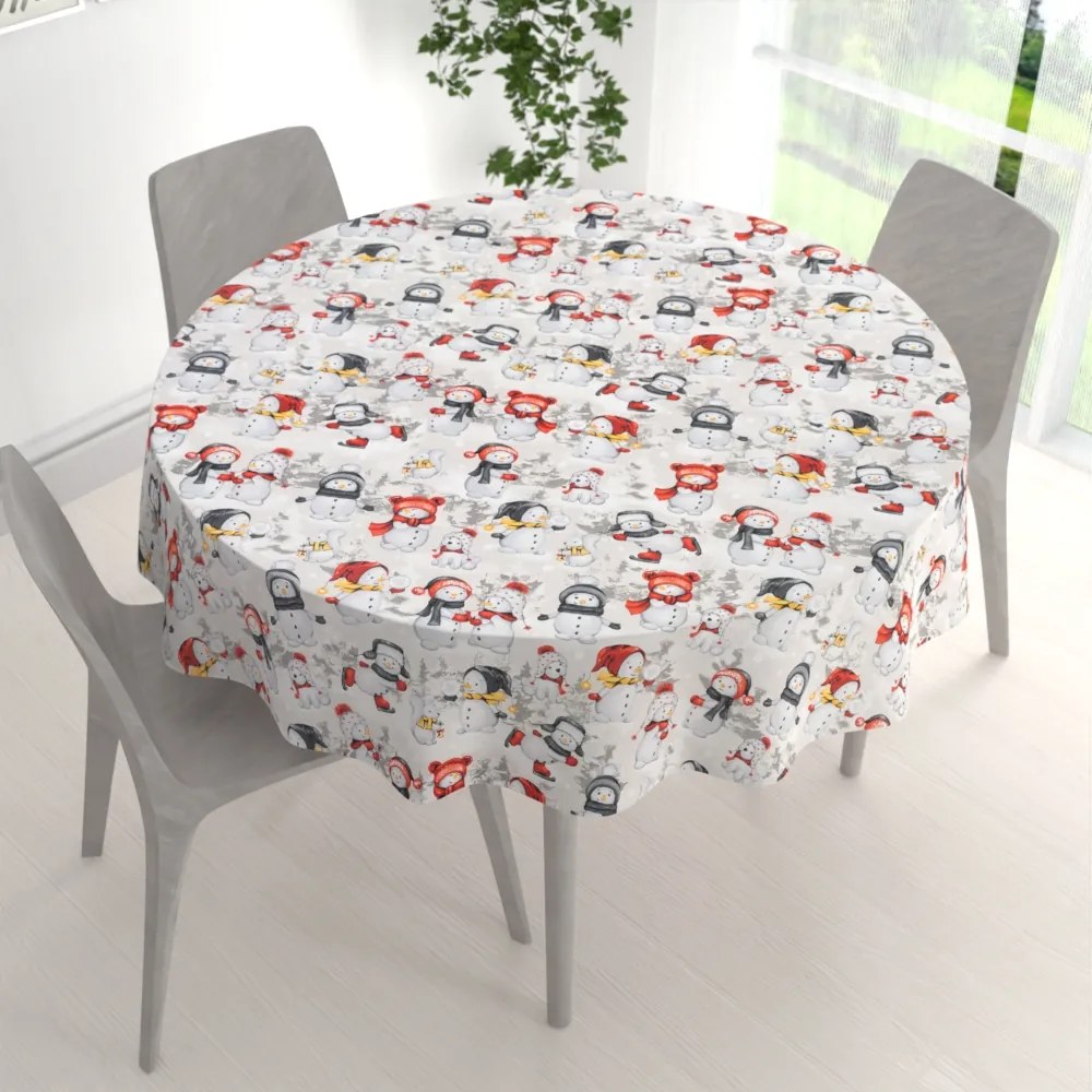 Biante Bavlnený okrúhly obrus Sandra SA-661 Snehuliaci na svetlo sivom Ø 80 cm