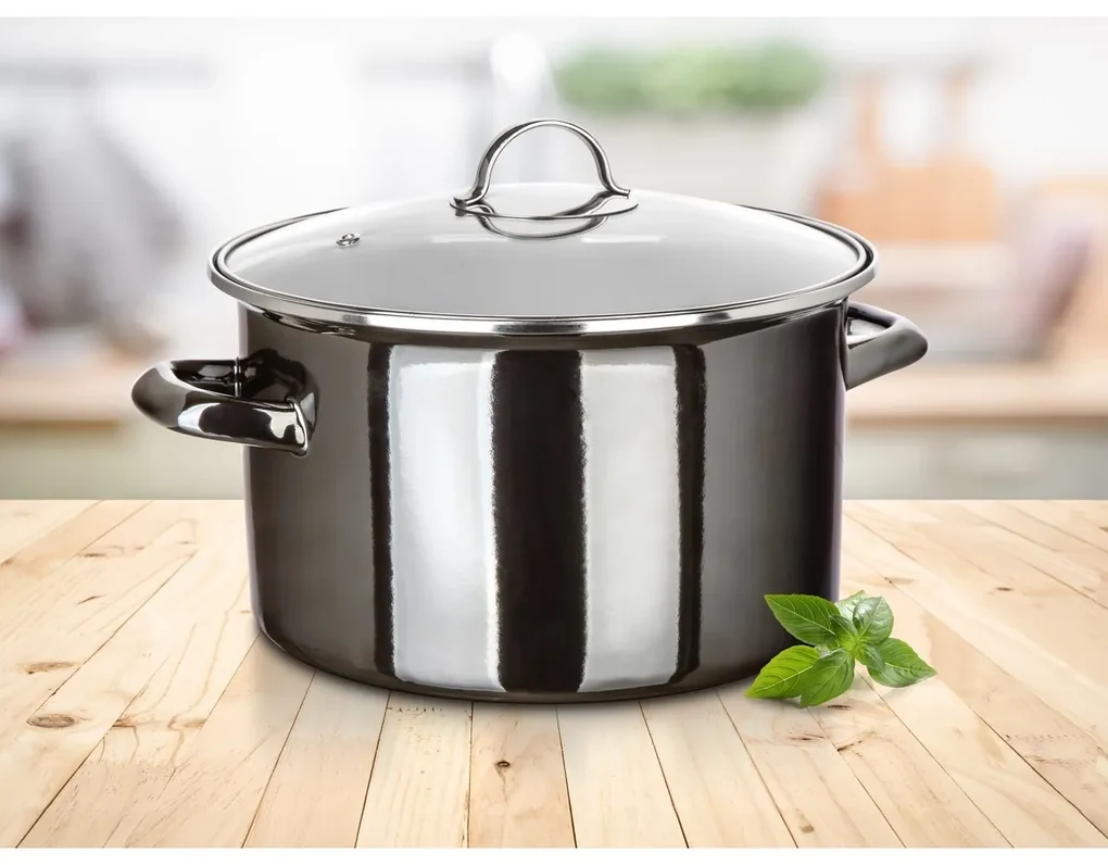 Banquet Hrniec smaltovaný METALLIC Black 26 cm, 6 l, s pokrievkou, 26 cm