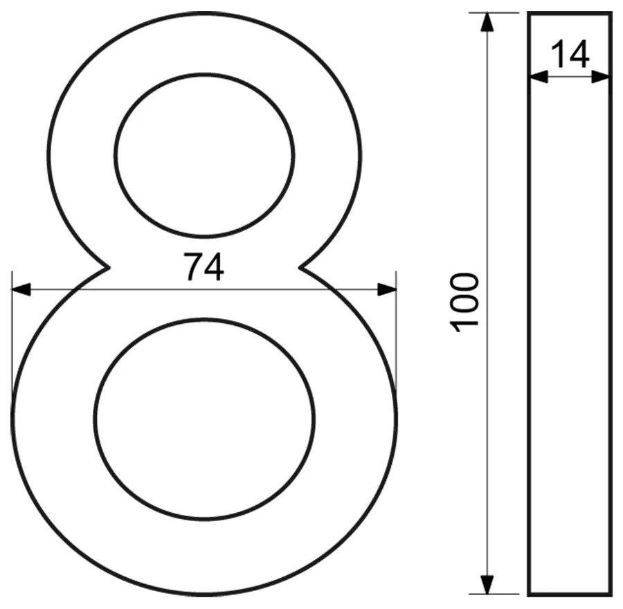 Domové číslo "8", RN.100LV, brúsené, strieborná