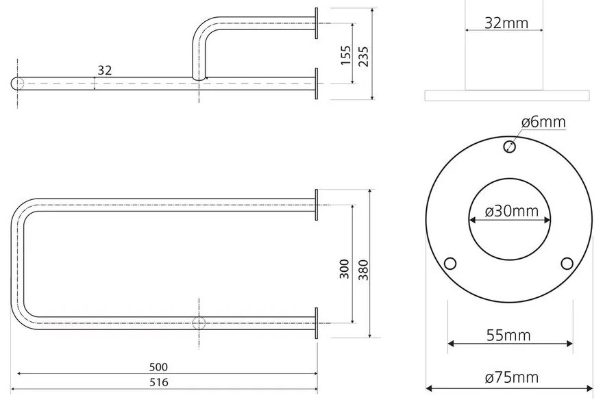 Nástenné oceľové madlo do kúpeľne 52 cm Handicap Right – Sapho