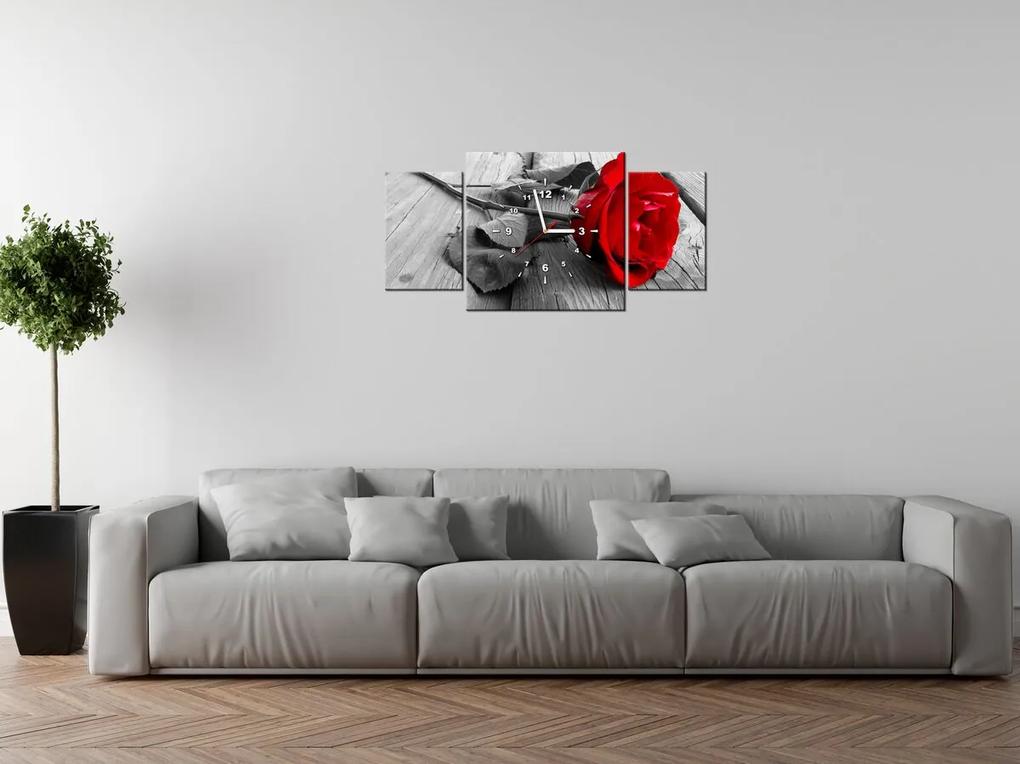 Gario Obraz s hodinami Červená ruža - 3 dielny Rozmery: 90 x 70 cm