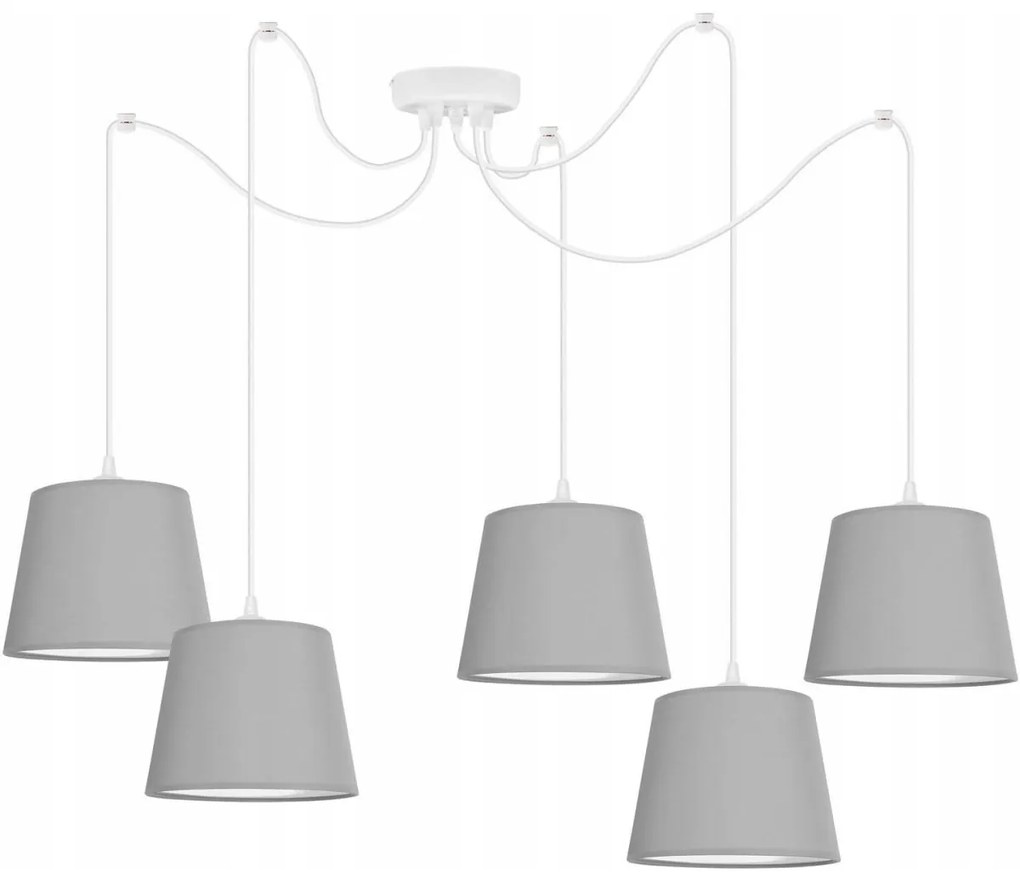 Závesné svietidlo Milano Spider, 5x textilné tienidlo (mix 4 farieb), (výber z 2 farieb konštrukcie)
