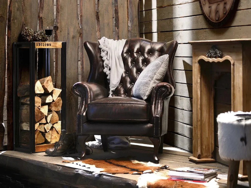 furniture-nabytek.cz - Kreslo ušák Chesterfield Pittsfield z pravej kože, hnedé – 89×79×104 cm