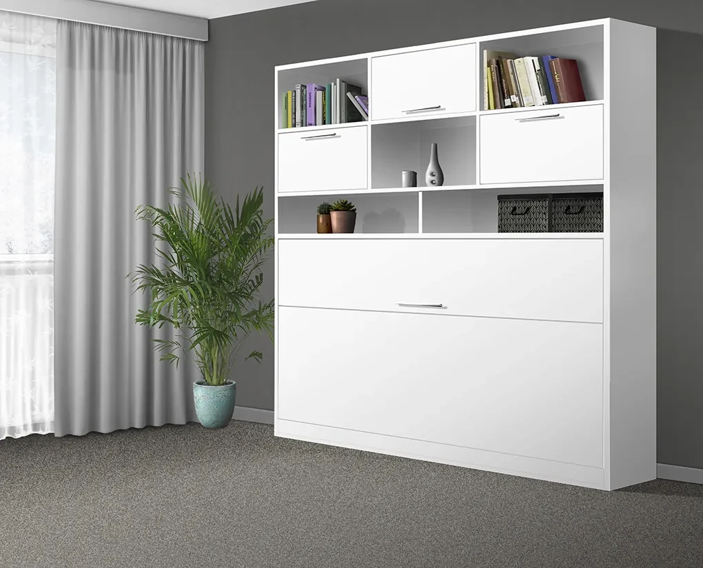 Nabytekmorava Sklápacia posteľ VS1056 MAX, 200x90cm farba lamina: dub sonoma tmavá/biele dvere, Varianta dverí: lesklé