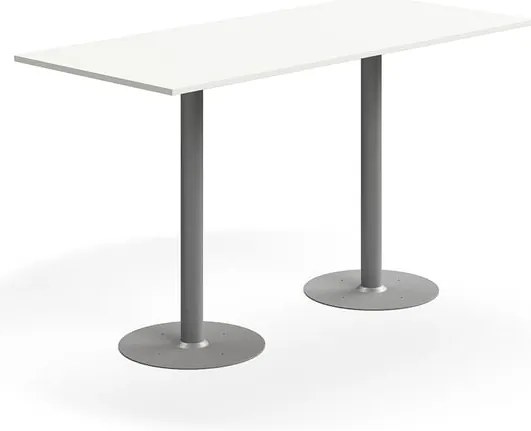 Barový stôl ALVA, 1800x800x1000 mm, s kotvením do zeme, HPL, strieborná/biela