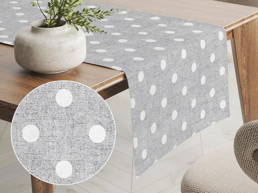 Biante Dekoračný behúň na stôl Porto PRT-018 Biele bodky na sivom režnom 20x160 cm