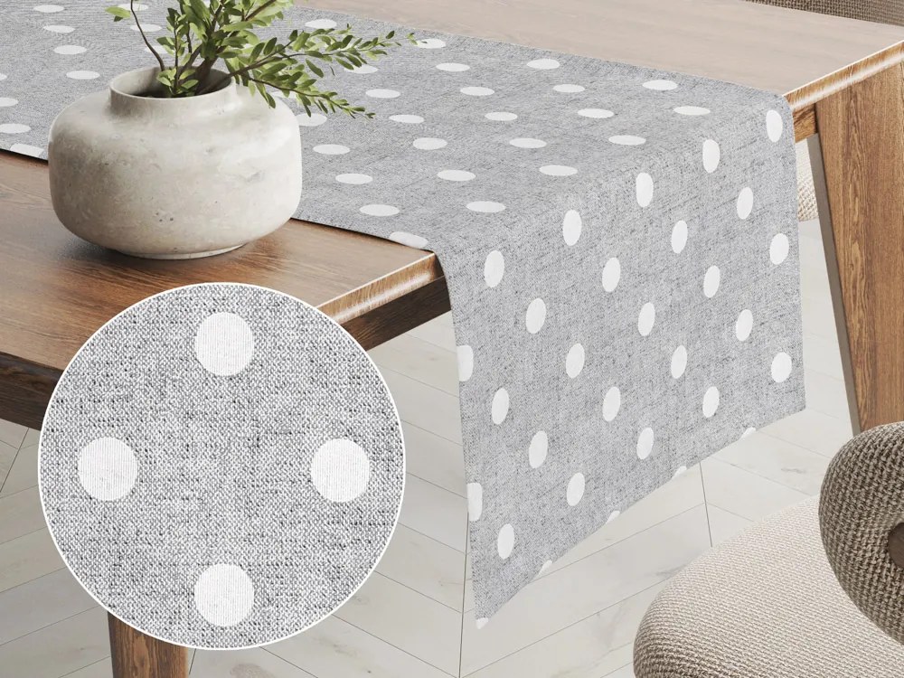 Biante Dekoračný behúň na stôl Porto PRT-018 Biele bodky na sivom režnom 35x140 cm