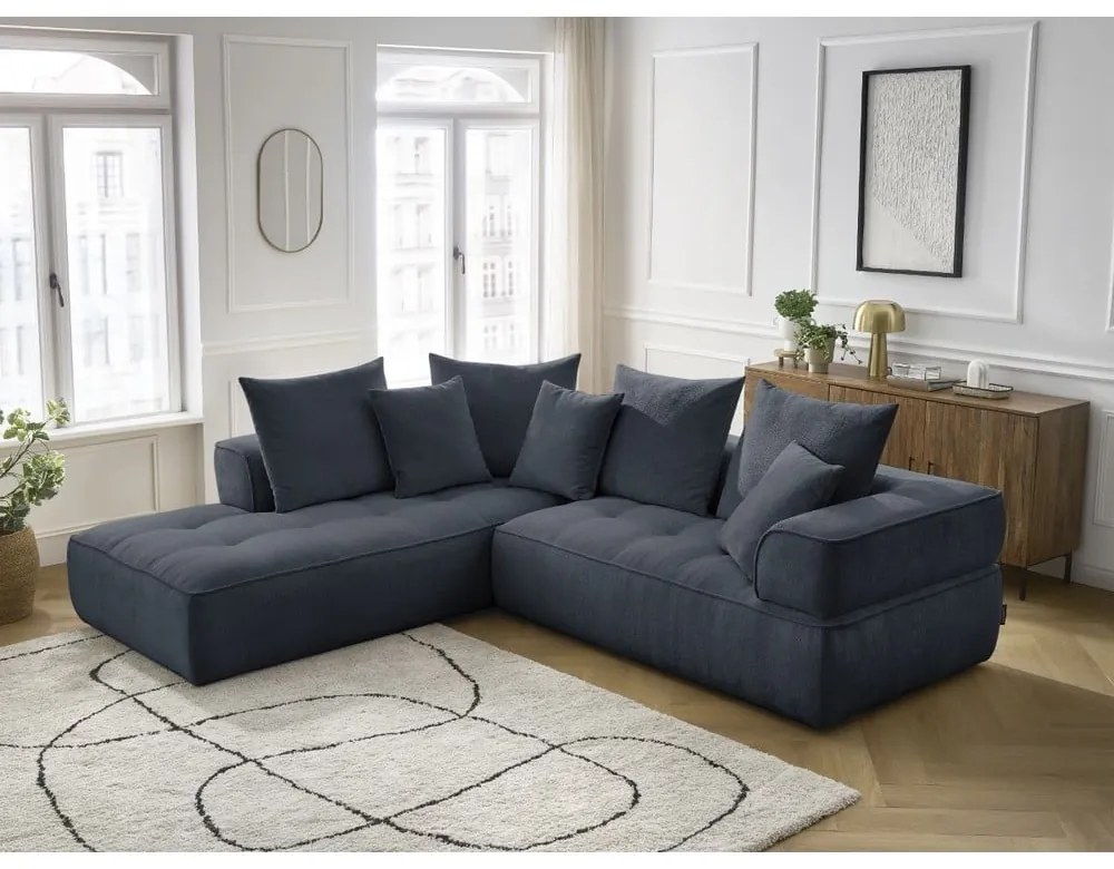 Tmavomodrá ženilková rohová pohovka (ľavý roh/do L) Whesley – Bobochic Paris
