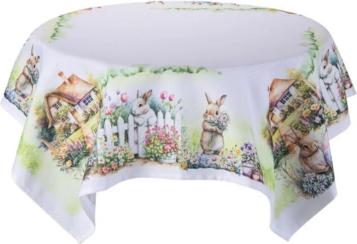 Stredový obrus s potlačou ZAJAČIKOVIA V ZÁHRADE 85 x 85 cm