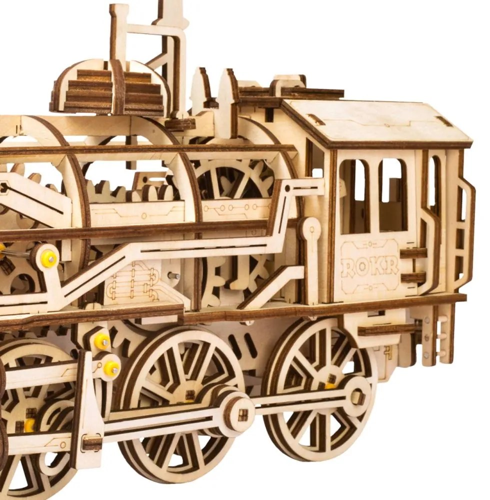 Robotime 3D drevené mechanické puzzle Parní lokomotiva 350 ks