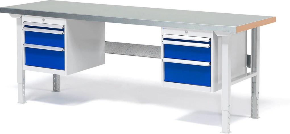 Dielenský stôl Solid so 6 zásuvkami, nosnosť 500 kg, 2000x800 mm, oceľ