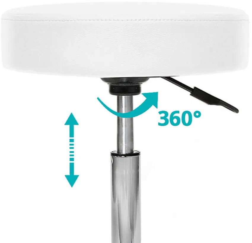 Kozmetická taburetka na kolieskach, výškovo nastaviteľná- Biela