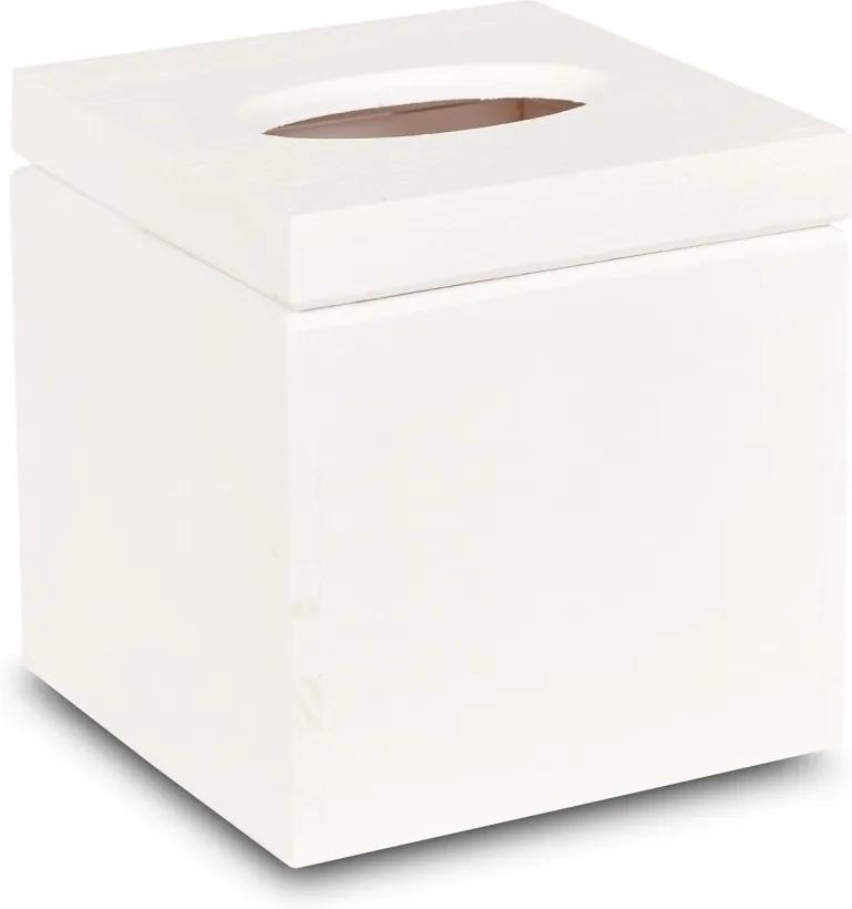 Drevobox Drevená krabička na obrúsky štvorcová biela s pántamy
