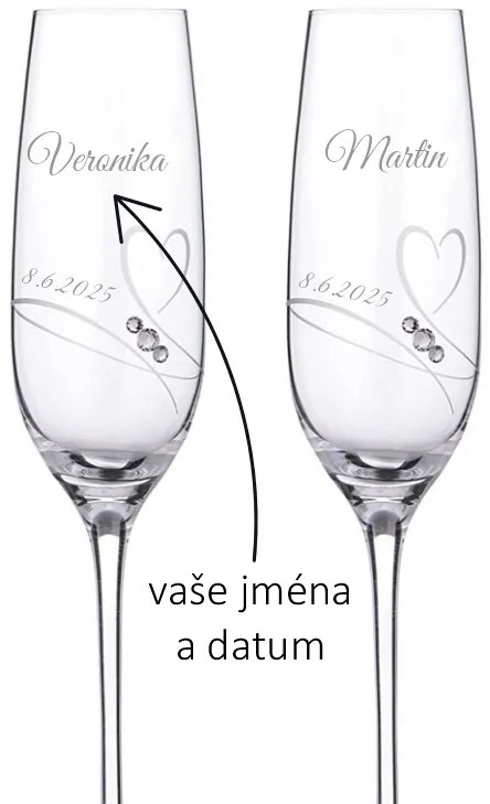Dekorant Svadobné poháre na šampanské Romance s kamienkami Swarovski 200ml 2KS
