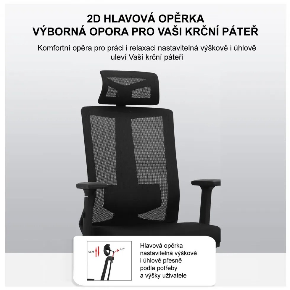 Kancelárska ergonomická stolička Neoseat SABRINA — sieť / látka, čierna, nosnosť 150 kg