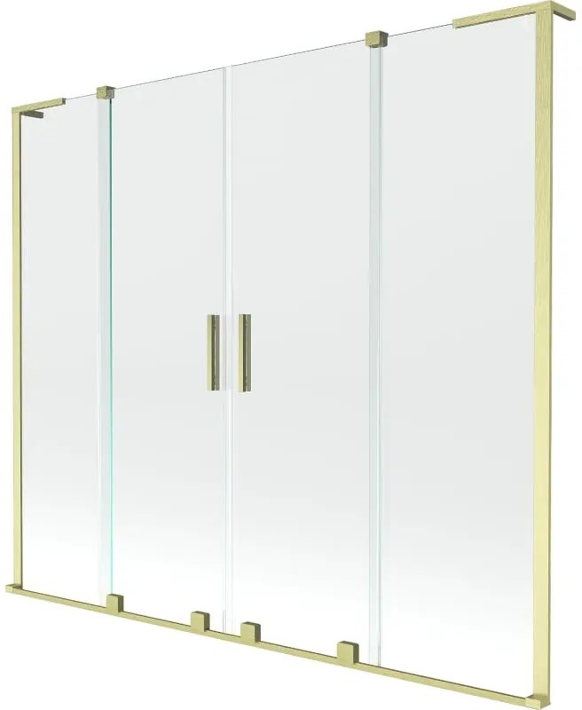 Mexen Velar L Duo, 2-krídlová posuvná vaňová zástena 200 x 150 cm, 8mm číre sklo, zlatá matná, 896-200-003-02-55