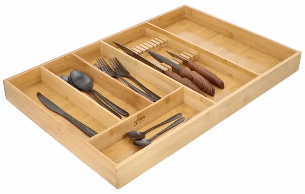 5Five® Organizér na príbory, bambusový príborník s priestorom na nože TIROIR, 58 x 38 cm