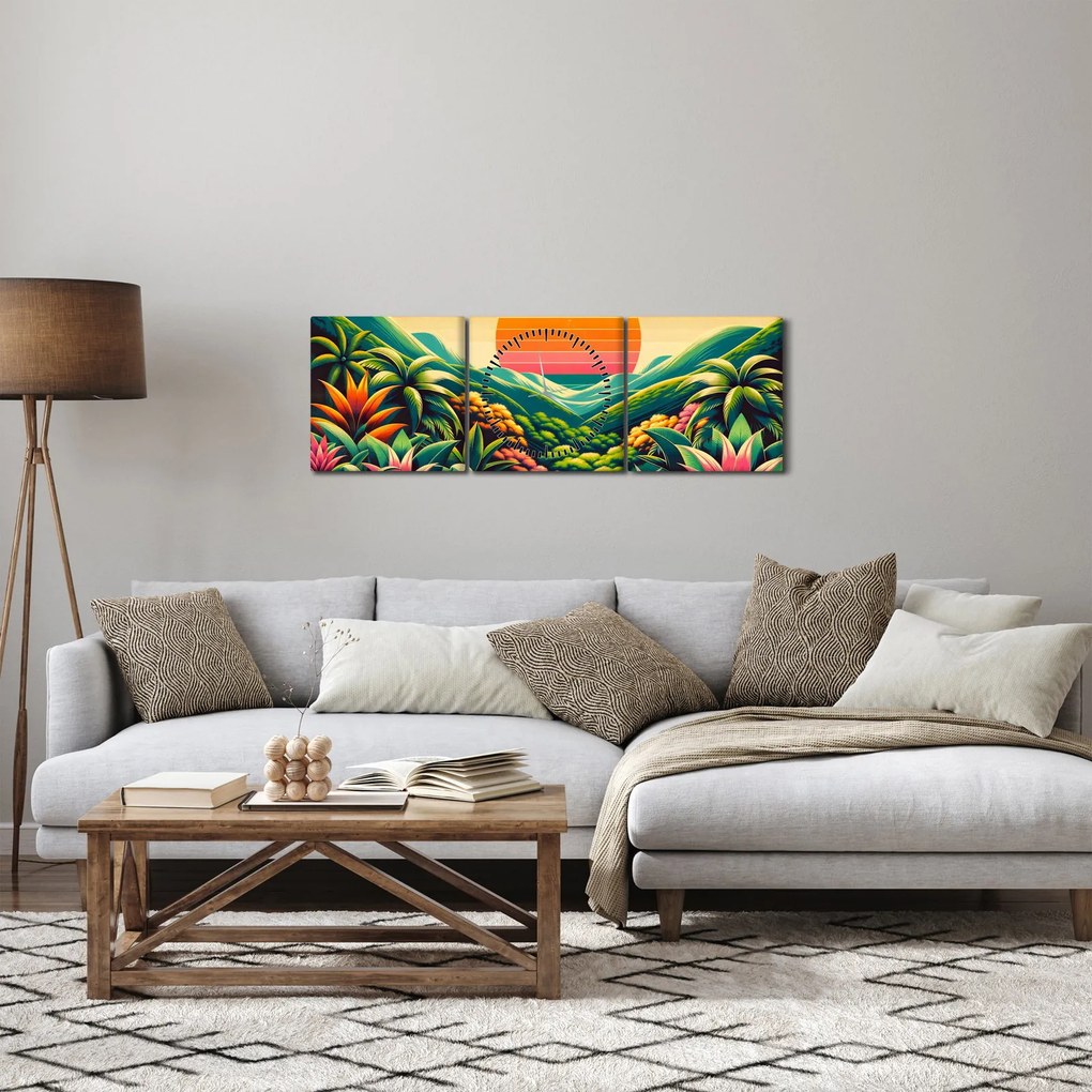 Obraz - Pestrofarebný západ slnka (s hodinami) (90x30 cm)