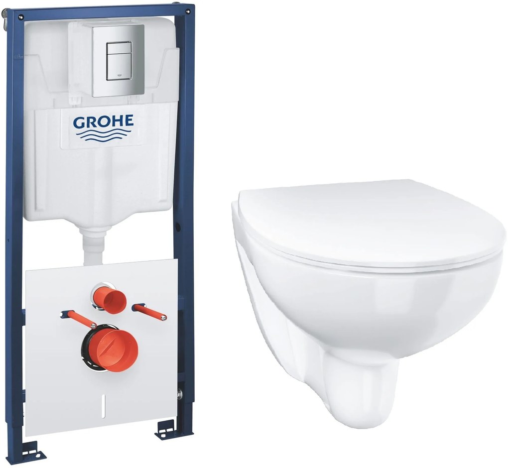 Set podomietkový montážny rám s tlačidlom a tesnením Grohe Solido 39930000, súprava misa + pomaly padajúca doska Grohe Bau Ceramic 39899000