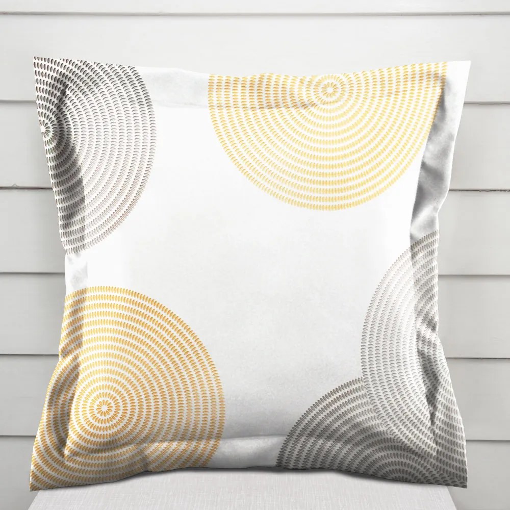 Biante Zamatová obliečka na vankúš s lemom Tamara TMR-023 Žlté a sivé designové kruhy na smotanovom 40 x 40 cm